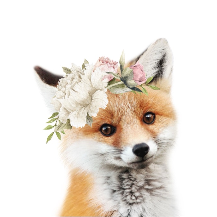 Aquarell-Zeichen der Gruppe Füchse: Fuchs mit Blumenkranz